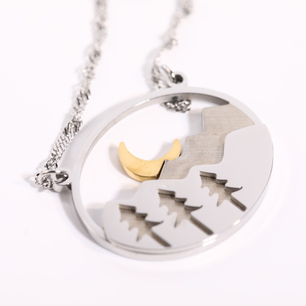 Simple Landscape Mountain Deer Titanium Steel Hollow Necklace Wholesale
