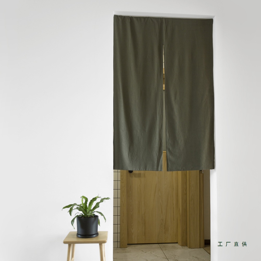 Solid Color Cotton and Linen Door Curtain Japanese Style Artistic Half Curtain Bathroom Kitchen Fabric Partition Curtain No-Drill Free Rod Included