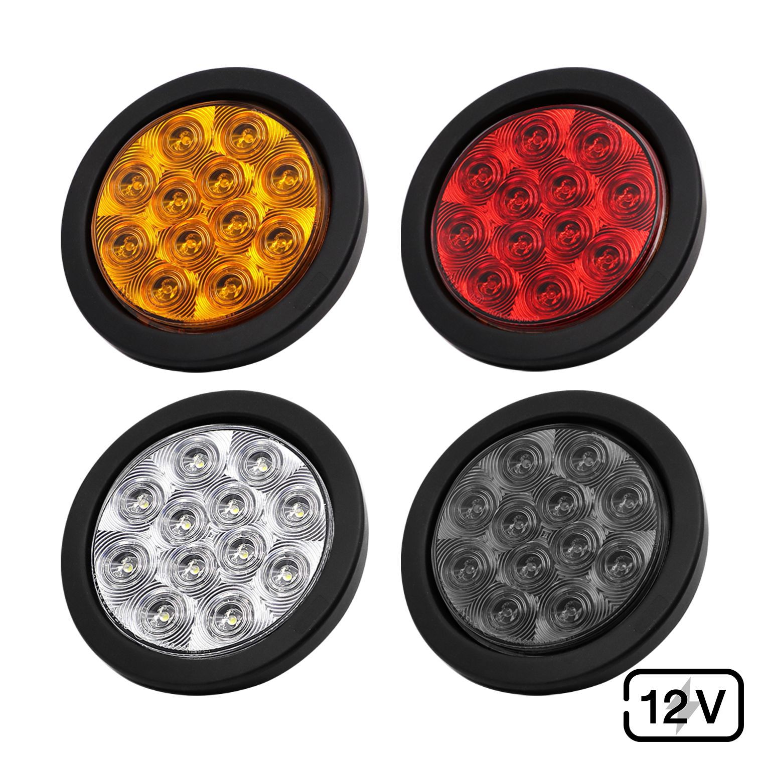 4-Inch 5.5" 12 Led Round Tail Light Yellow Amber with Turn Signal Truck Trailer Light Cross-Border Export