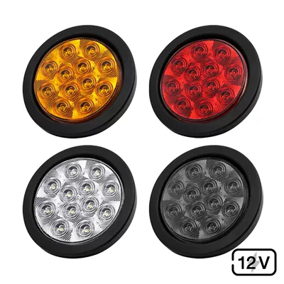 4-Inch 5.5" 12 Led Round Tail Light Yellow Amber with Turn Signal Truck Trailer Light Cross-Border Export