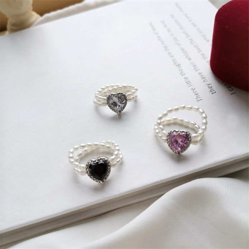 Rings Classification 1 Piece Quantity Simple Style Heart Shape Rhinestones Artificial Pearl Wholesale Rings