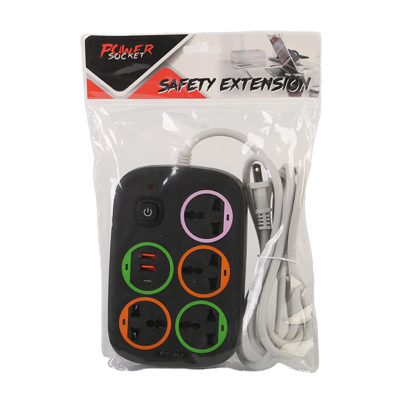2USB + 1Type-C Black Shell White Grey Color Color Decoration Hole Ring Bag Package Interruptor General con luz indicadora