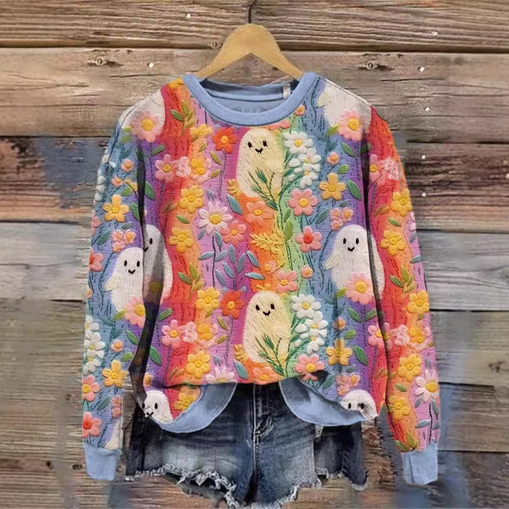 Women's Clothing Halloween printed trendy round neck top_voghion.com