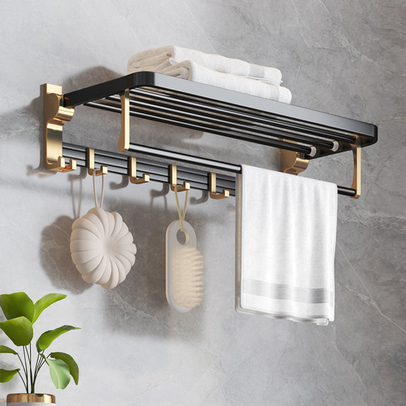 Rack de toallas de baño de aluminio espacio almacenamiento de inodoro sin perforación rack de toallas plegables de hardware de baño colgante conjunto tipo rack