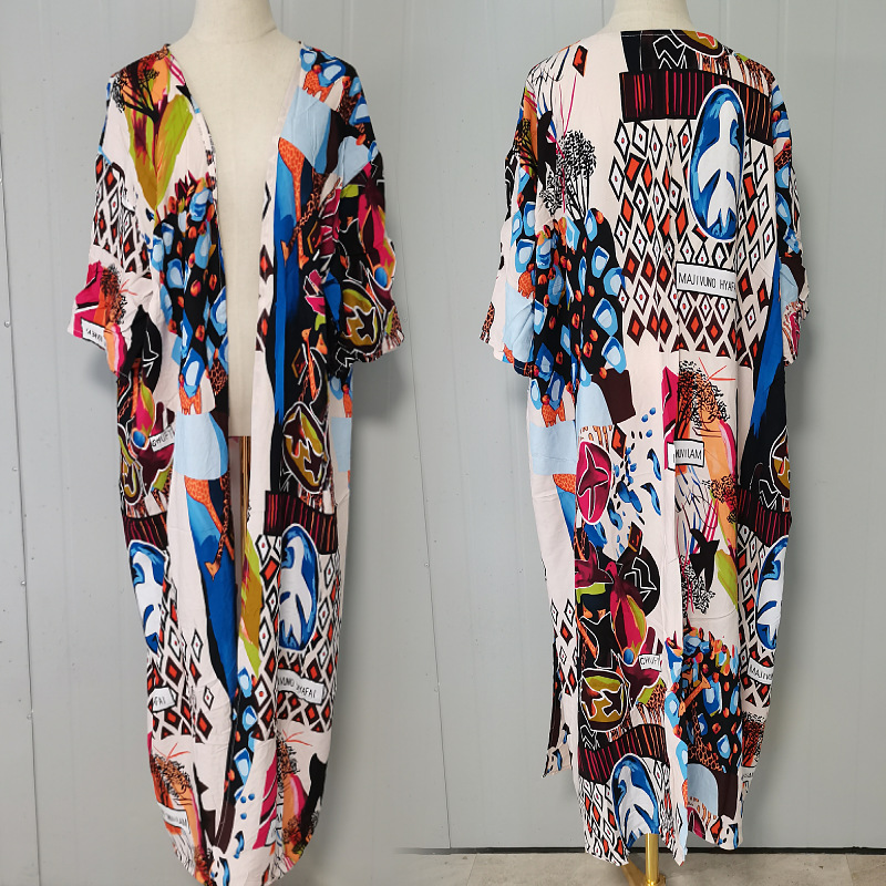 Blusa de playa de secado rápido al azar flor impresa cardigan playa vacaciones falda protección solar camisa bikini blusa exterior 1D136