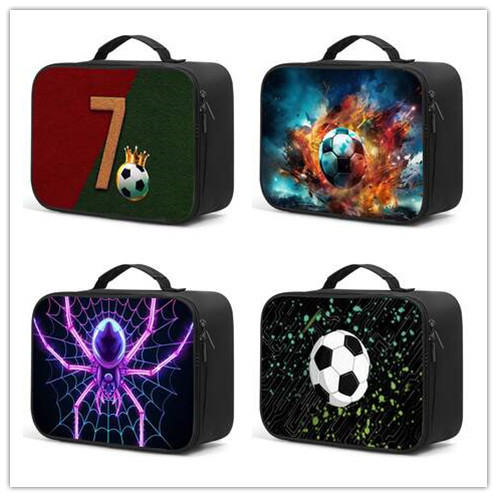 7 bolsas de comidas de mano cuadrada de impresión de fútbol patrón de pelota de niños caja de comidas al aire libre bolsa de almuerzo escolar