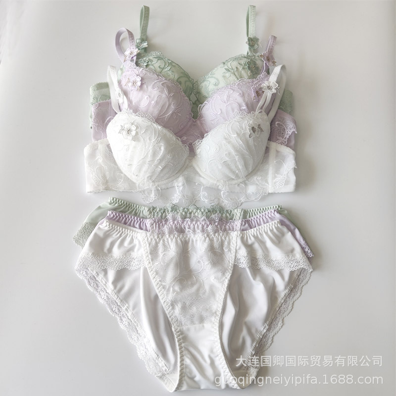 New Japanese-Style Lace Floral Fresh Sweet Low-Cut Small Size Lingerie Thin Women's Bra Set