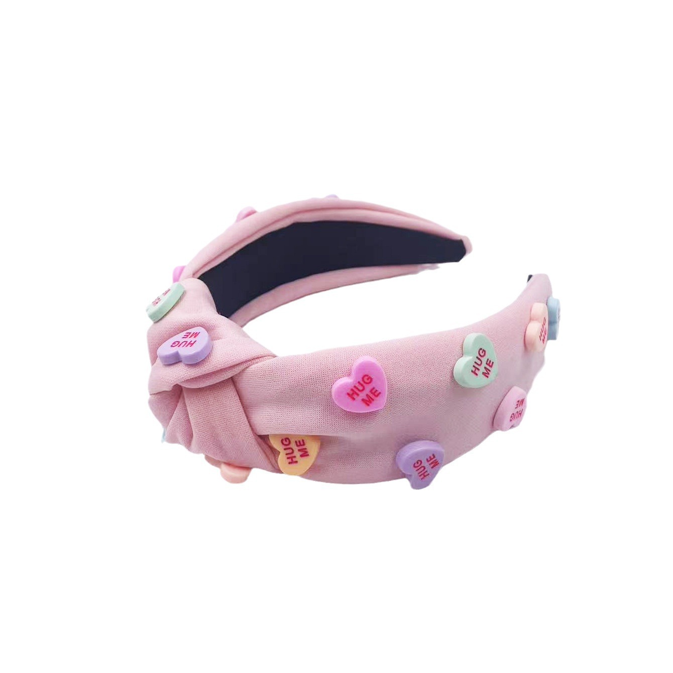 Diadema de tela hecha a mano para mujer con accesorios de corazón, diadema ancha anudada de color sólido para el Día de San Valentín, accesorio para el cabello antideslizante.