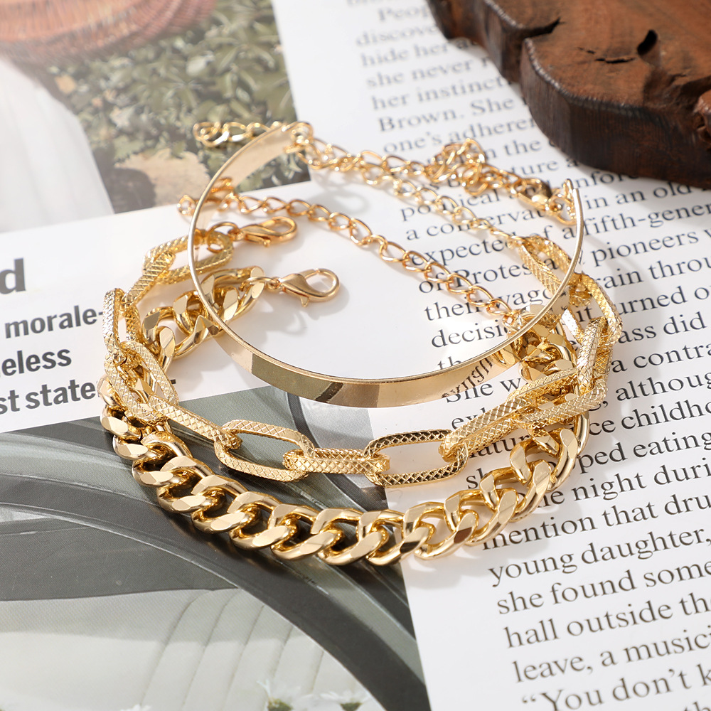 punk style flat snake bone chain multilayer thick chain bracelet setpicture5