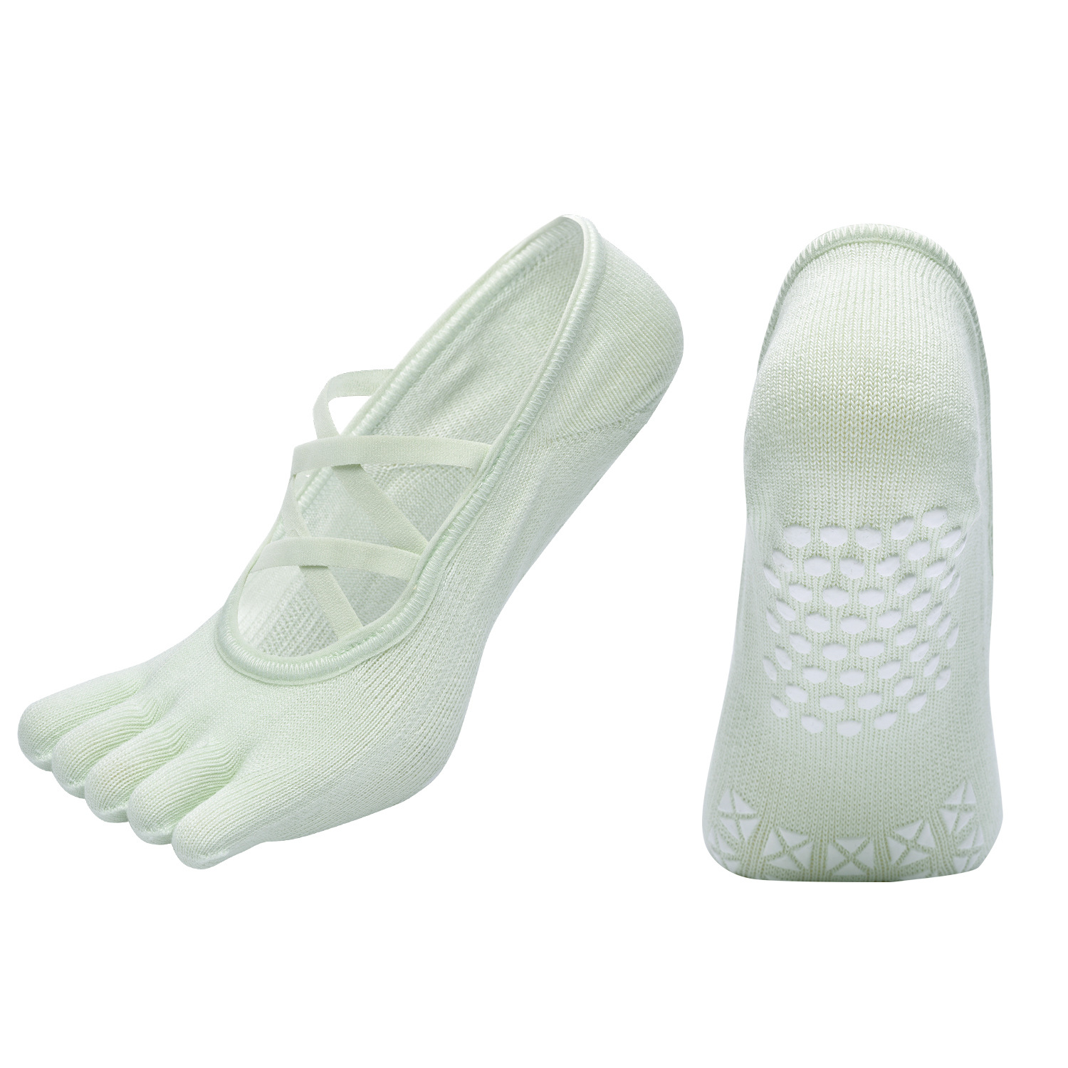 [Serie de colores de Dunhuang] Calcetines de yoga de cinco dedos con ribetas de espiga de correas cruzadas dobles