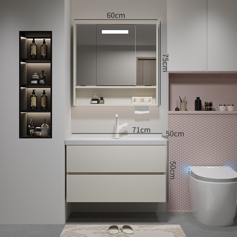 Gabinete de baño de madera sólida multicapa cerámica integral cuenca plegable Feng Shui espejo gabinete de lavabo de baño lavabo gabinete de lavabo image 15