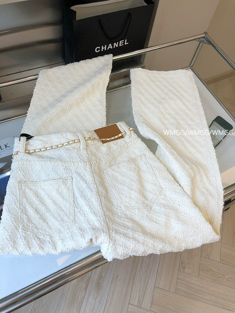 Прямые свободные джинсы (женские) Chanel-стиль, белые летние, свободный крой