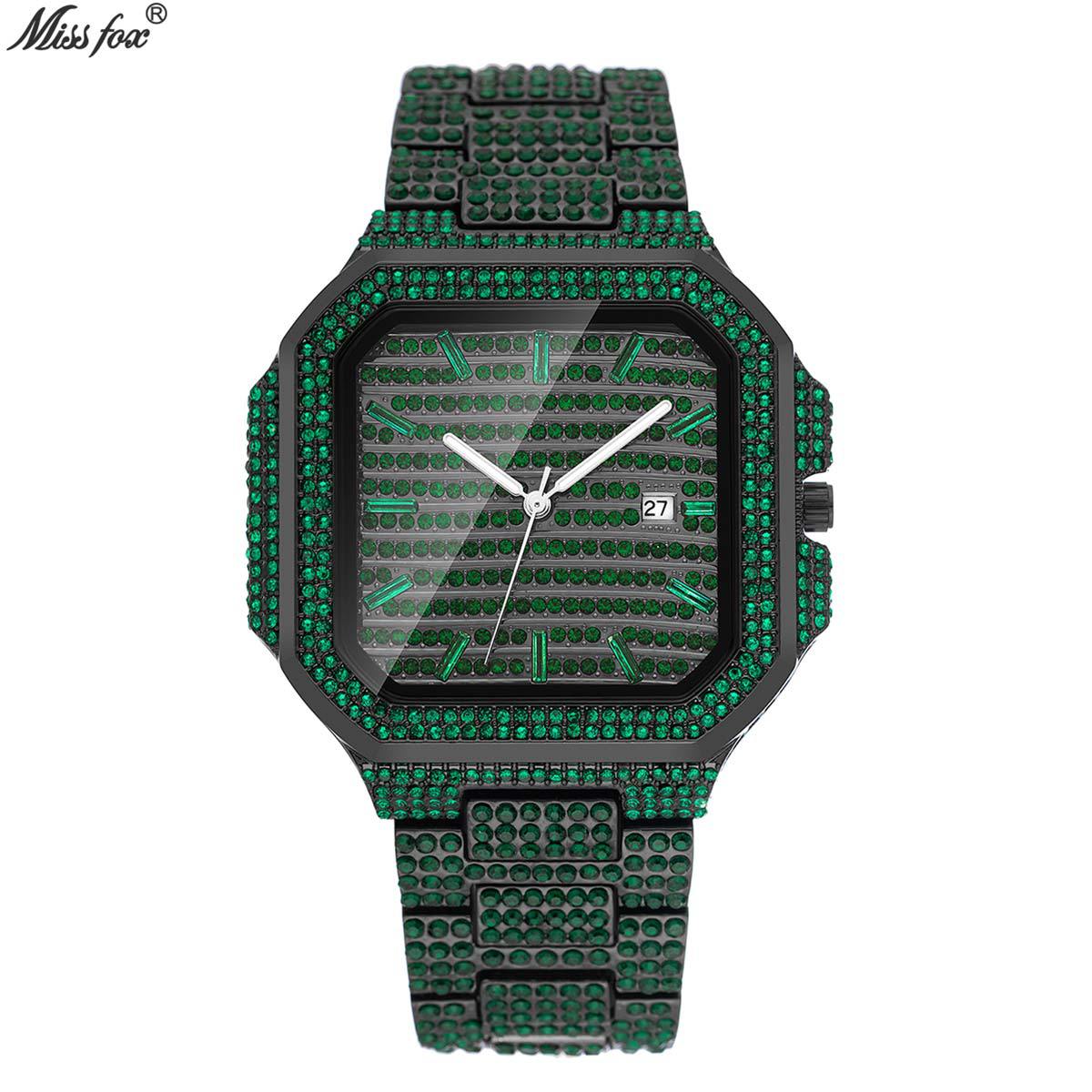 Popular Foreign Trade Item: Full-Diamond Watch With Diamond-Embellished Strap, Classic And Stylish Square Design,_voghion.com