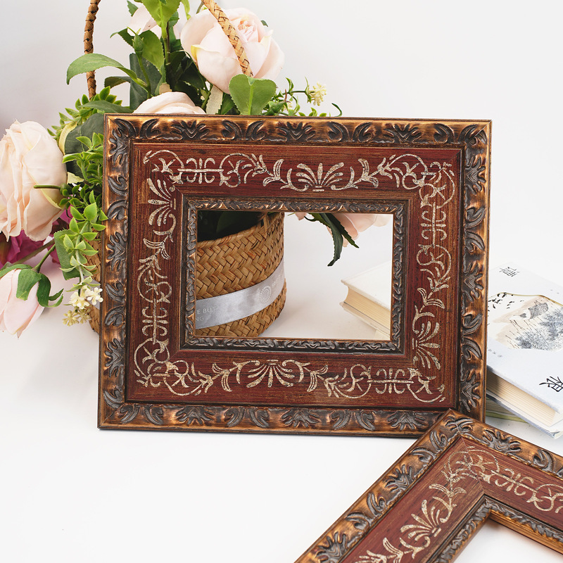 American-Style French Vintage Oil Painting Red Custom Wooden Framed Wooden Picture Frame Solid Wood Frame Self-Assembled Photo Frame Empty Frame