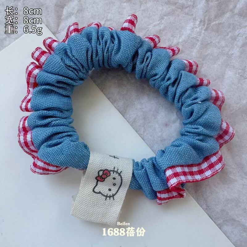 韩版百搭布标猫咪蕾丝边小肠发圈甜美少女扎发皮筋高弹力发绳儿童|undefined