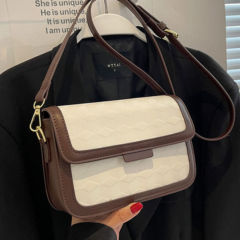 菱格簡約小眾女包2023新款質感洋氣流行小方包百搭單肩拼接斜挎包