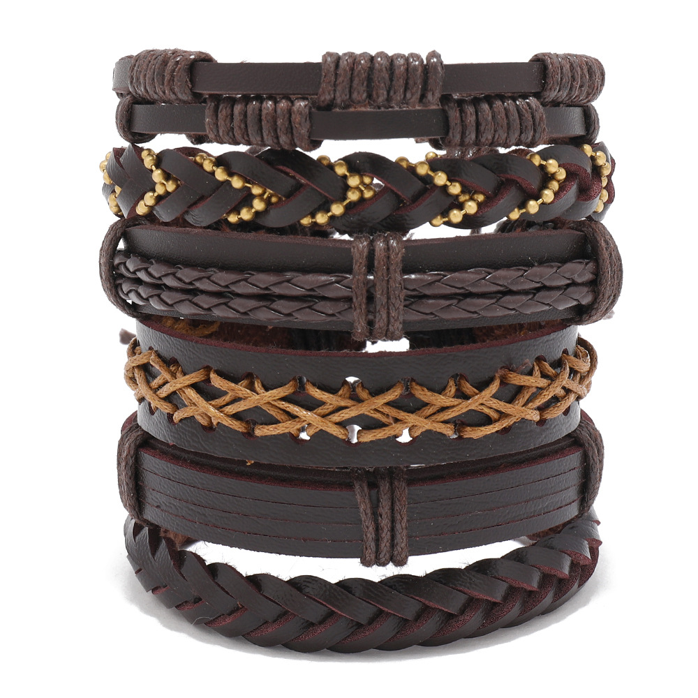Bracelets Classification Leather Rope, Wax line Chain Material 1 Set Quantity Retro Waves Pu Leather Wax Line Braid Men's Bracelets Men Cord & Leather Bracelets