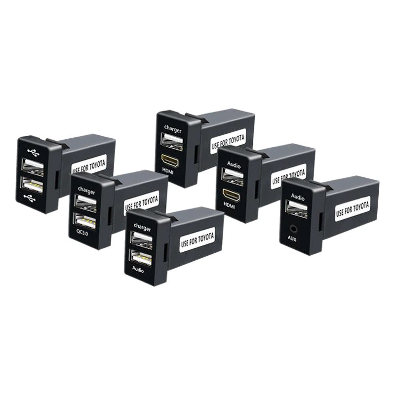 Подходит для нового автомобильного зарядного устройства Toyota Dual USB QC3.0 с быстрой зарядкой U-диска AUX-разъема Вход HDMI
