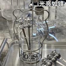 ins高级感轻奢陶瓷水果叉套装家用甜品叉收纳罐儿童不锈钢水果签