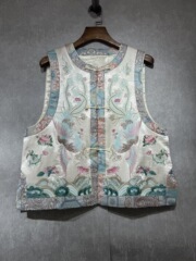 【鳳鳴】新中国式馬挟み気質春秋丸首重工刺繍女性レトロ盤ボタンシルク馬甲上着