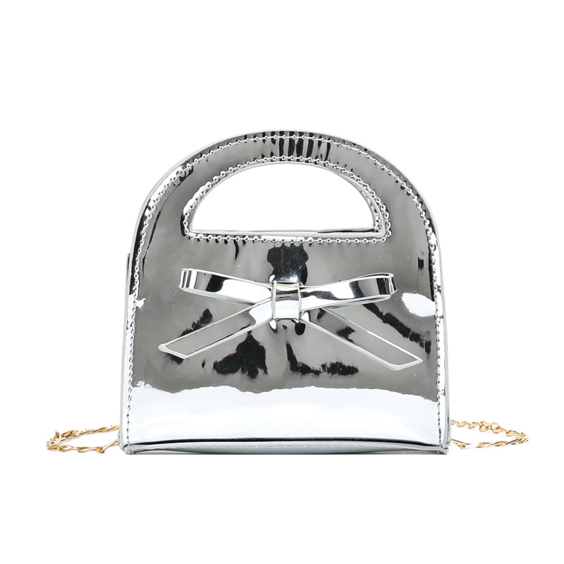 Bolsa de cadena de laca de moda brillante, dulce y lindo, bolso de arco para niñas, bolso para niños de color sólido
