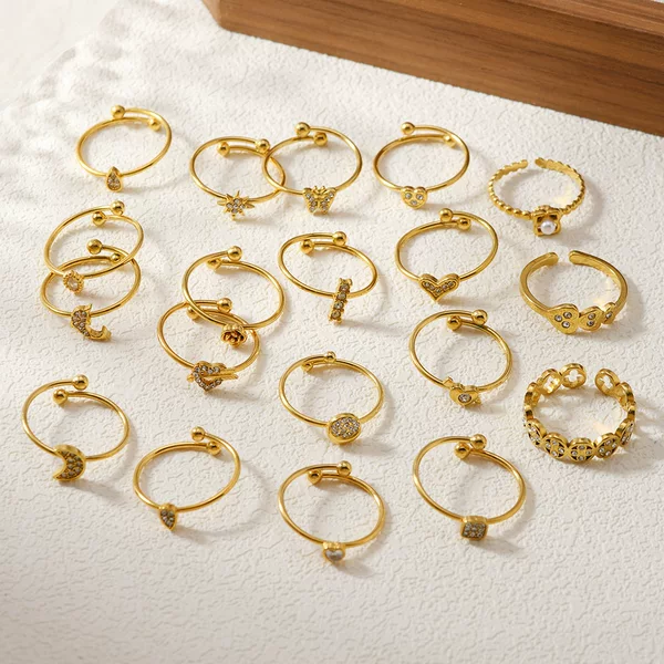 Non-Fading Open Adjustable Ring Simple Real Gold Electroplating Tiktok Trending Exquisite Zircon Ring for Women