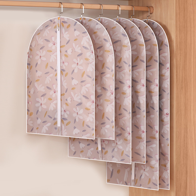 Ropa impermeable a prueba de polvo ropa colgante bolsa de dibujos animados impresión viaje plegable bolsa de almacenamiento transparente hogar cubierta de polvo plana