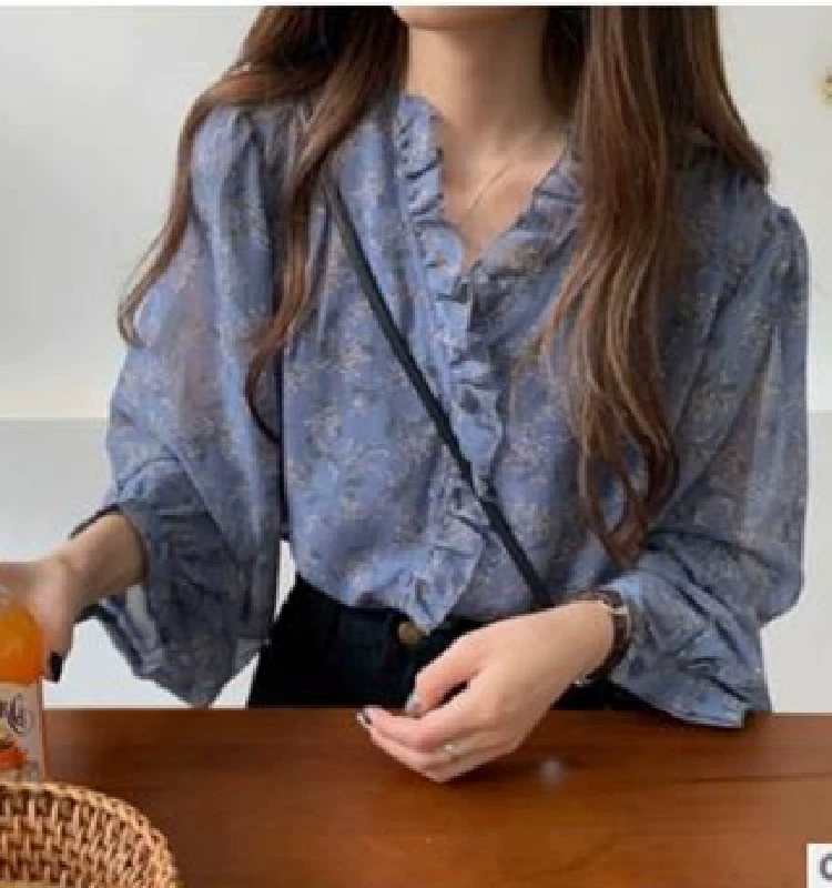 Шифоновая базовая футболка с длинным рукавом, body-friendly, T-shirt, коллекция 2023 года, корейский стиль, западный стиль, puff sleeves