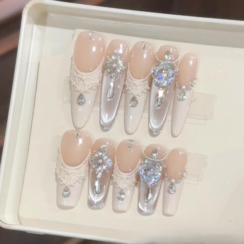 【Moonlight Soft Veil】Purely Handmade High-End Cat Eye Handmade Wearable Nails, Elegant Nail Art, Versatile Fairy Style