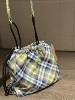 Drawstring bag yellow and green plaid