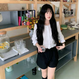 现货2026春季新款韩版八奶甜美减龄套头木耳边圆领长袖衬衫上衣女