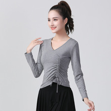 拉丁舞练功服新款女莫代尔长袖宽松上衣形体服现代舞广场舞跳舞衣