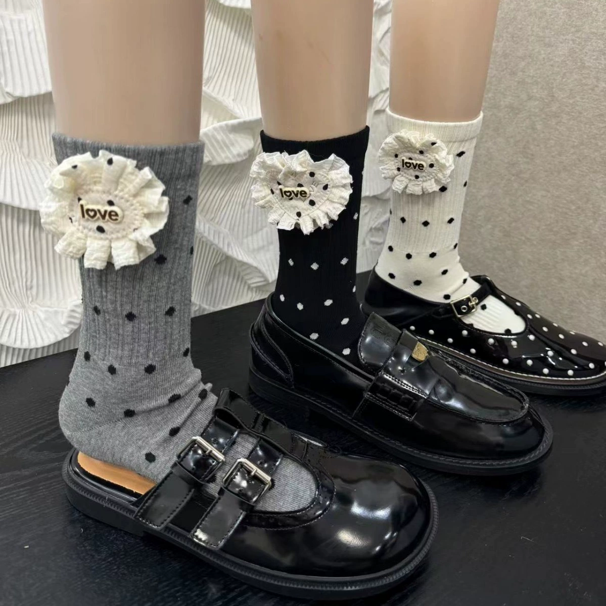 Новые носки в стиле Miu Miu, Мэри Джен, пузырьковый горох, мелкий принт, хлопковые носки, милые плотные носки, универсальные
