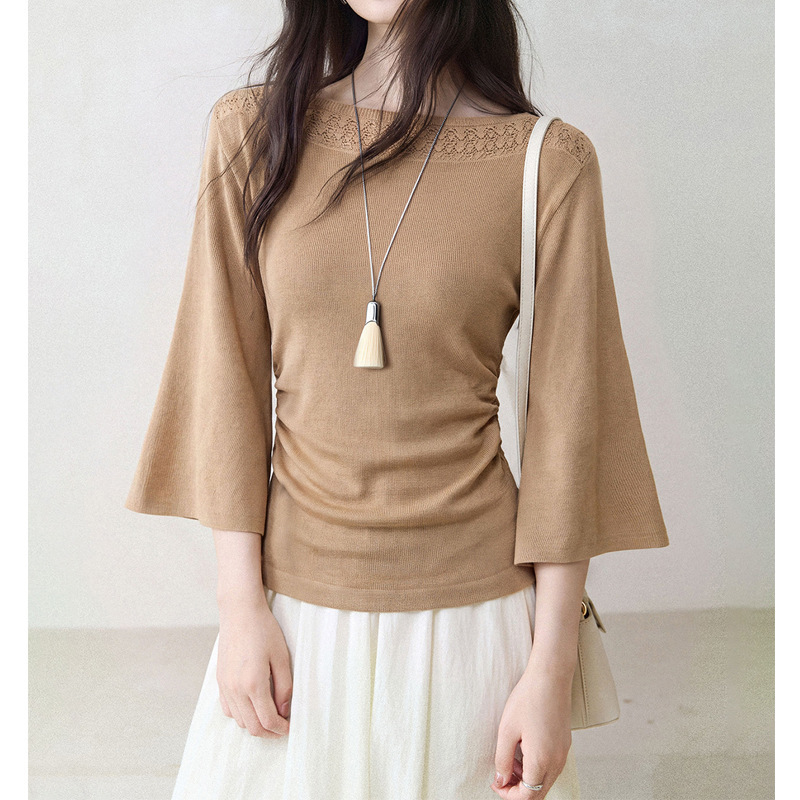 Jinyi Soft Wool Blend Lace Off-Shoulder Flared Three-Quarter Sleeve Knit Sweater for Women, Autumn 2026, Elegant and Simple Top Jinyi Soft Wool Blend Lace Off-Shoulder Flared Three-Quarter Sleeve Knit Sweater for Women, Autumn 2026, Elegant and Simple Top