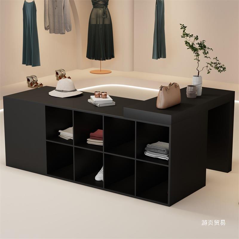 服装店中岛台陈列长条展示桌女装店黑色展示柜子鞋包流水台垒德株