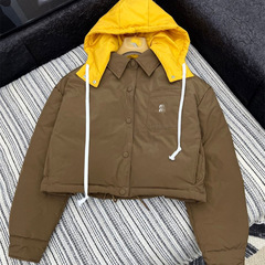 25秋冬新款南油高定Miu简约休闲刺绣撞色可拆卸帽子羽绒服外套