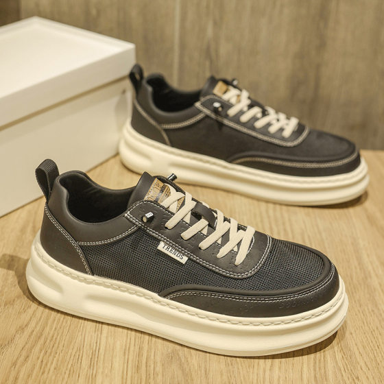 Men's Shoes Fashionable Mesh Breathable Low-Cut Thick-Soled Slip-On Casual Shoes Men's Simple New Lightweight Soft-Soled Shoes