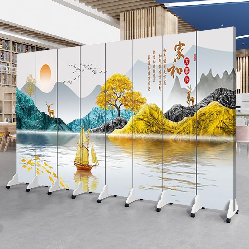 中国風の風景画スクリーンパーティションリビングルームオフィスエントリーベッドルーム折りたたみモバイルシンプルモダンなティールームブロック|undefined