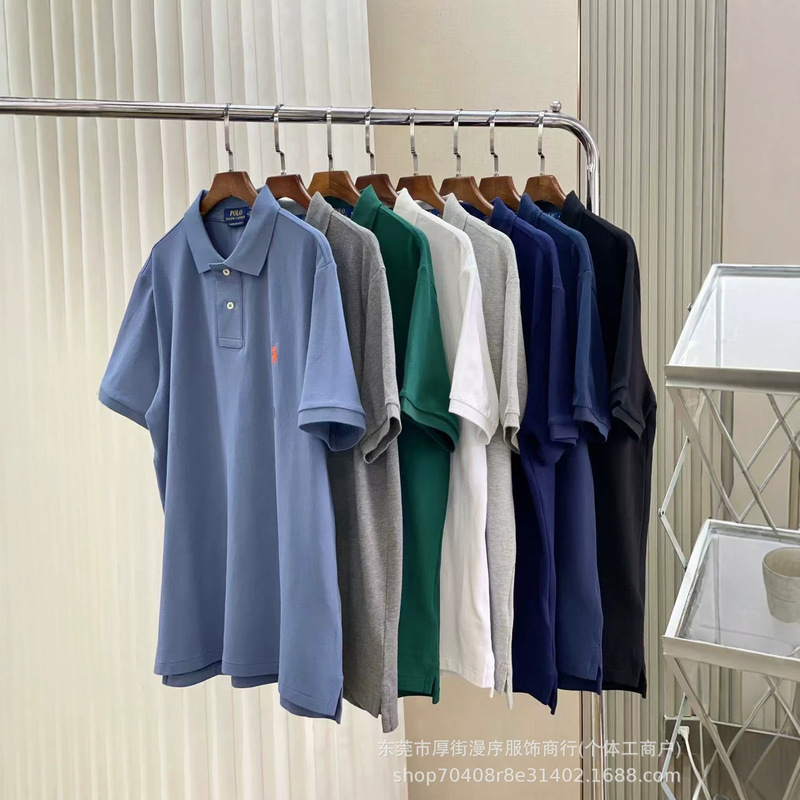 Cross-Border Exclusive Supply of Three-Label Rl Ralph Lauren Men's Short-Sleeve Polo with Embroidered Pony and Two Buttons Cross-Border Exclusive Supply of Three-Label Rl Ralph Lauren Men's Short-Sleeve Polo with Embroidered Pony and Two Buttons