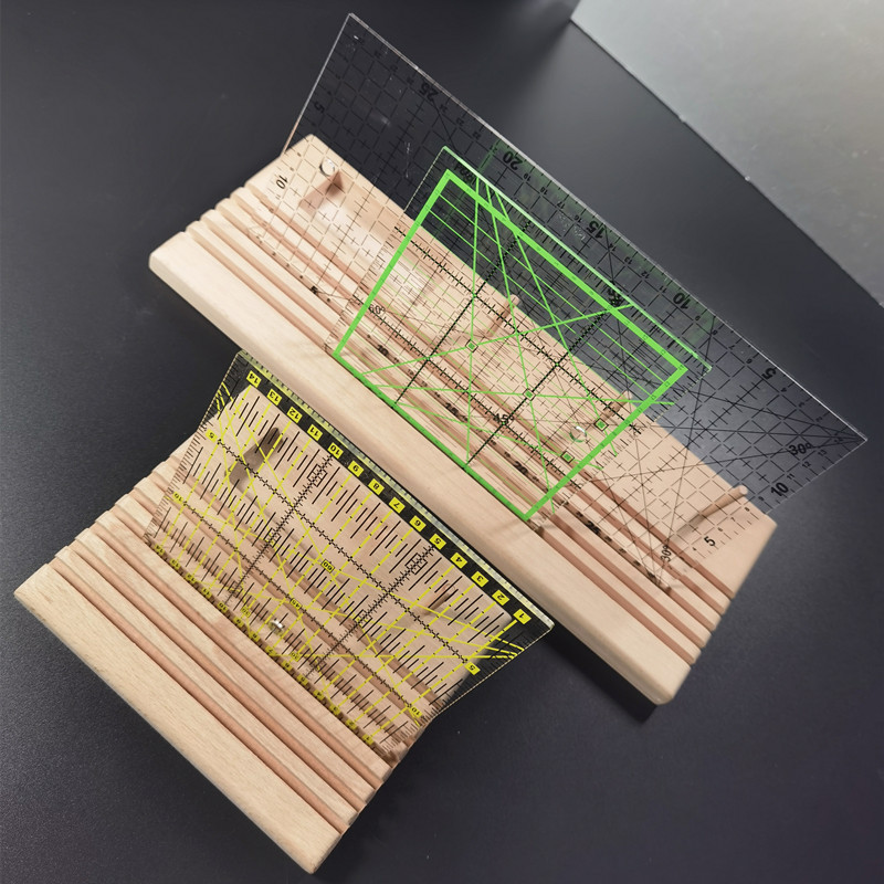 Marco de acabado de regla, marco de alambre de haya, regla de patchwork de madera, marco de carrete de herramientas de bricolaje integrado de almacenamiento