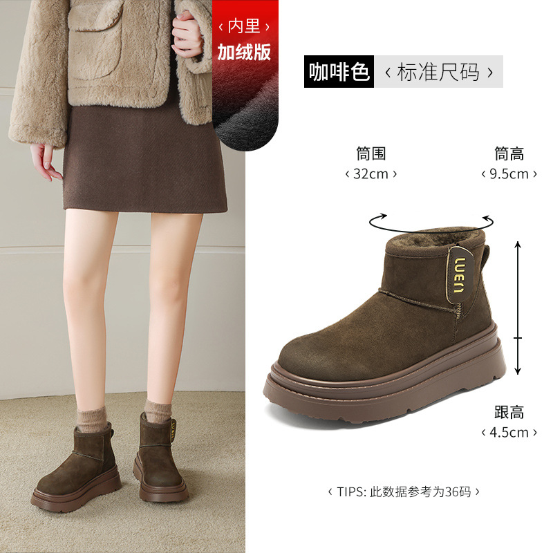 Augu Lion Dengjia terciopelo botas de nieve para mujeres 2025 nuevo invierno engrosado zapatos de algodón de moda botas de pan gruesas