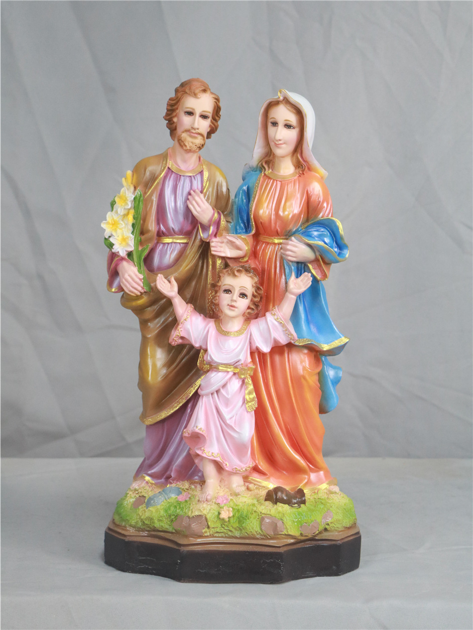 Estatuas transfronterizas de 50cm de estilo exterior de la Sagrada Familia de tres personas, estatuas de la iglesia de la casa decoran la sala de estar de la figura principal