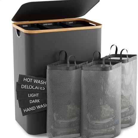 Transfronterizo de bambú japonés cesta de la ropa dormitorio con bolsa interior con tapa plegable ropa sucia cesta de almacenamiento de baño partición