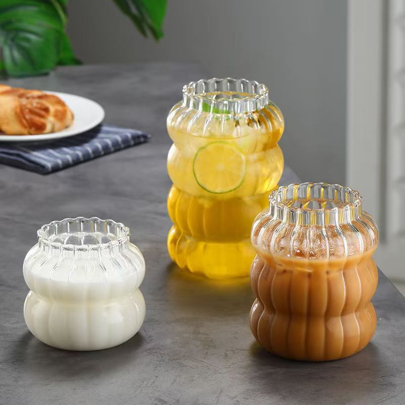 Striped Straw Cup Pumpkin Series Glass Cup Bar Cocktail Coffee Cold Drink Juice Cup Milk Cup Heat-Resistant Cup