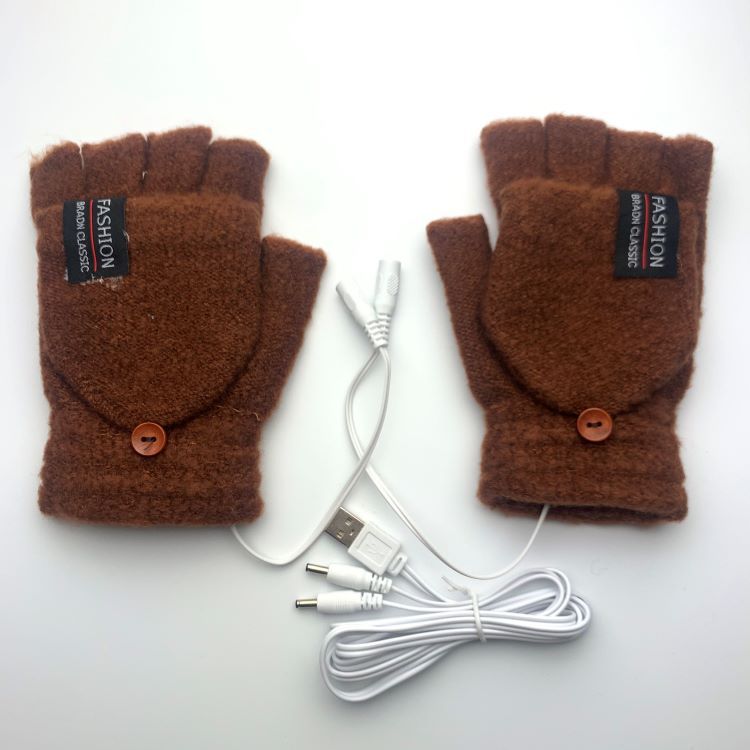 Amazon USB calentador de manos guantes de medio dedo para hombres accesorios cálidos de invierno ropa