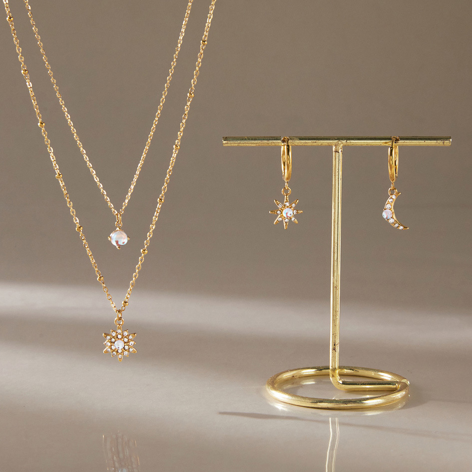 Jieding 316L Stainless Steel Jewelry Moonstone Necklace Light Luxury Niche Titanium Steel Necklace Non-Fading Earrings for Women Cross-Border