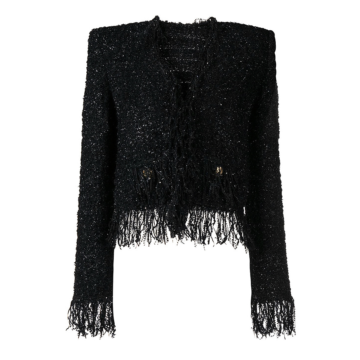 Qadın Tvid Jaket - Saçaqlı, Düyməli, Cibli