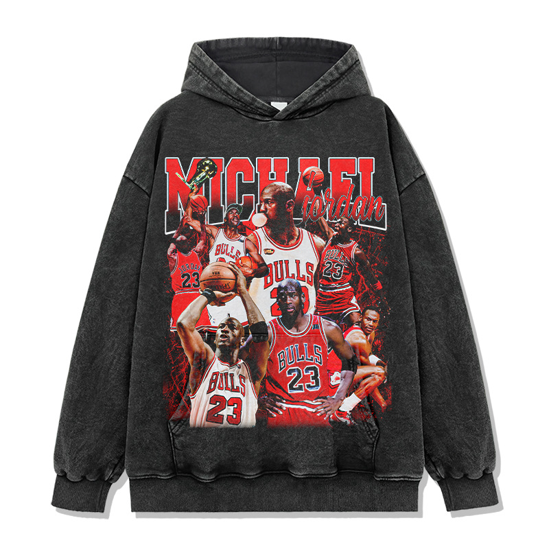 Cross-border American retro printed short-sleeved T-shirt washing old long-sleeved round neck loose casual hooded sweatshirt men's trendy