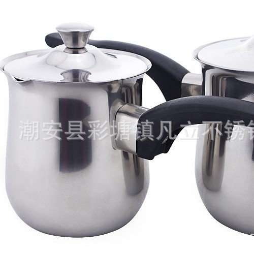 厂家供应不锈钢涨形奶杯 煮奶壶 带盖咖啡热奶杯