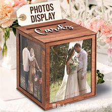 跨境木质婚礼卡片收纳盒带照片展示框架创意贺卡派对储物盒